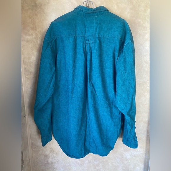 Vintage 90s Brittania Cotton Teal Button-Up Men's Shirt Casual Lightweight Y2K - Picture 5 of 5